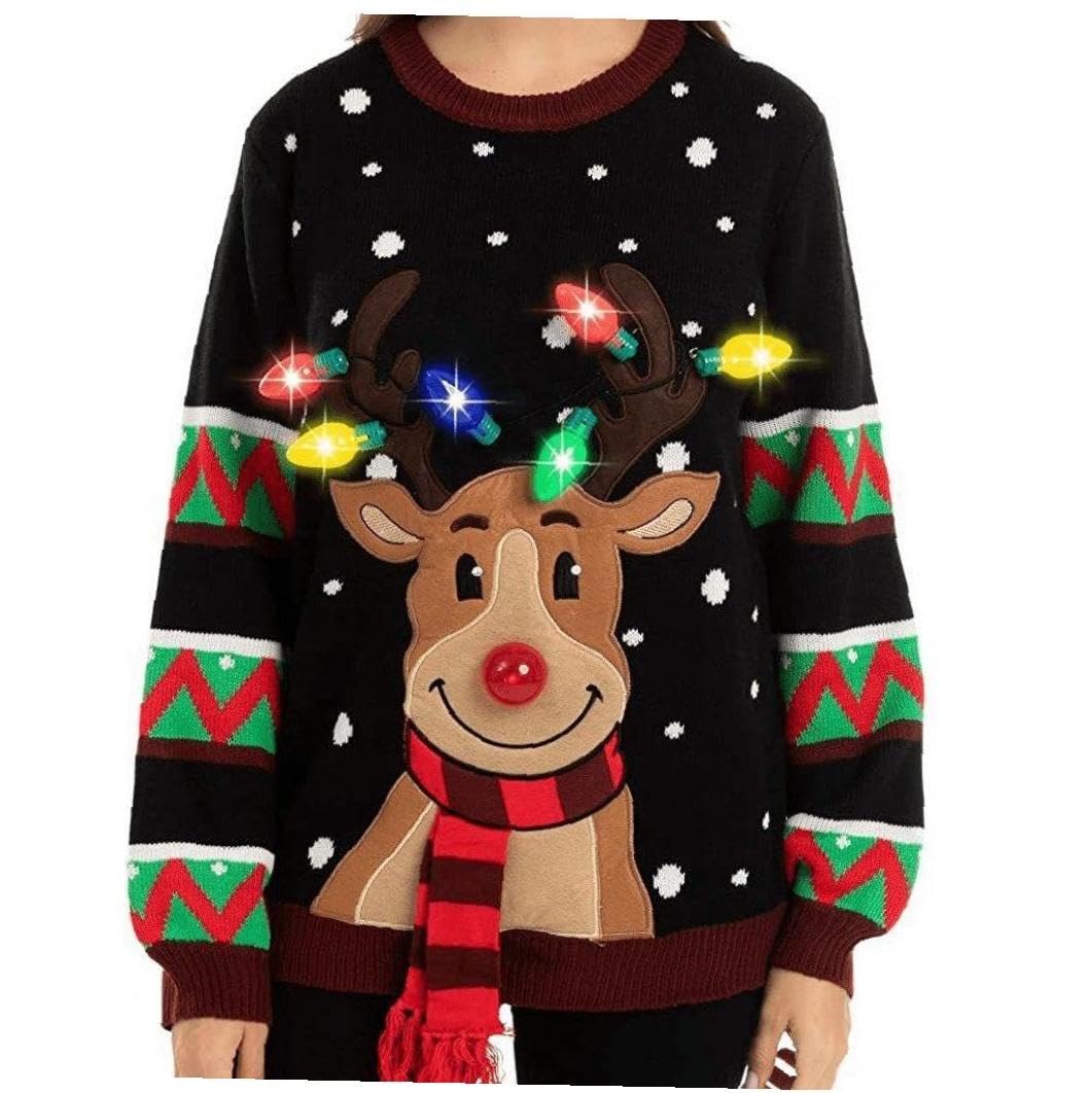 Amazon.co.jp: Led発光セーター キャラクタートナカイニットプル