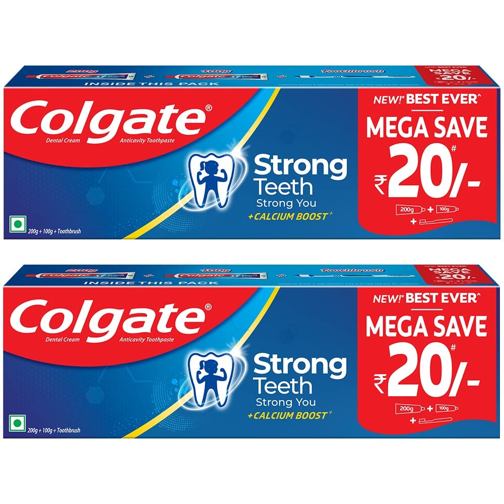 Colgate Strong Teeth, 300g with Free Toothbrush (Pack of 2), India s No: 1 Toothpaste Brand, Calcium-boost for 2X Stronger Teeth, Prevents cavities, Whitens Teeth, Freshens Breath (B07BHHL4FL) Amazon Price History, Amazon Price Tracker