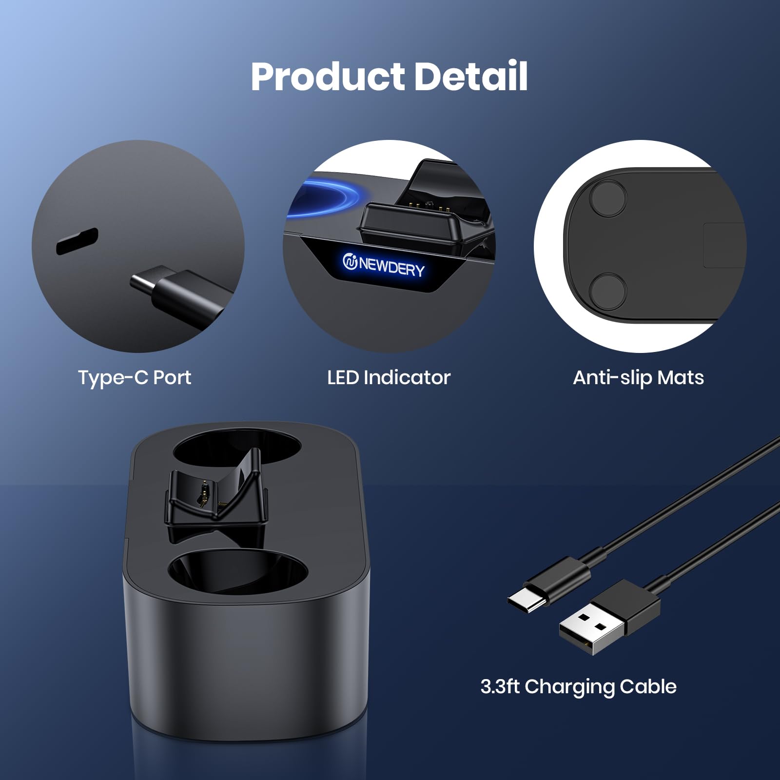 NEWDERY Stacja ładująca do kontrolera PS5, szybka stacja ładująca do kontrolerów Playstation 5, zamiennik pojedynczego stojaka ładującego, czarna