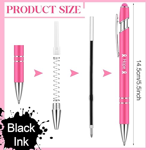 Miniatura 6 de Yeaqee 50 bolígrafos rosados para concientización sobre el cáncer de mama a granel con tinta negra inspiradora de 0.020 in, bolígrafos retráctiles