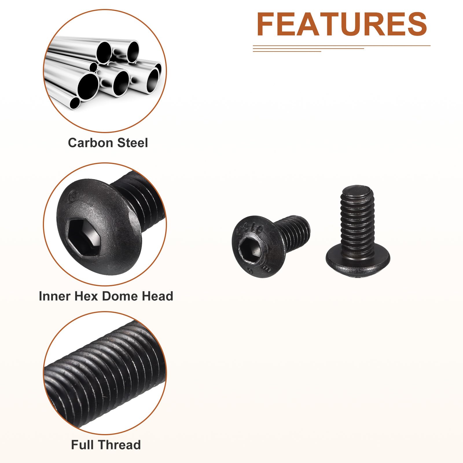 DTGN M4-0.7x8mm Button Head Socket Cap Screws - 50Pack - Good for Machine - Carbon Steel Black Oxide - Hex Drive Full Thread Fasteners - Image 4