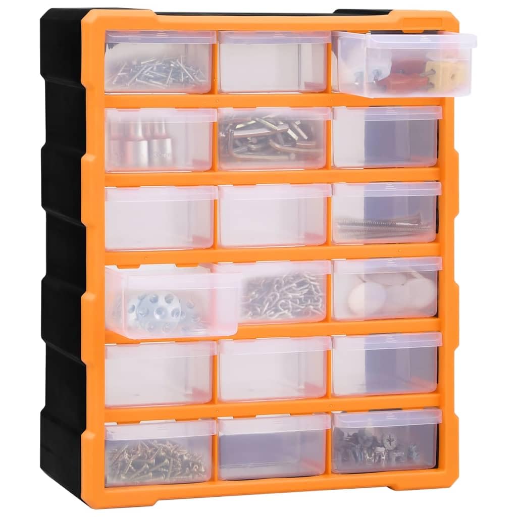 Organizador de cajones multi cajones con 18 cajones, 38 x 16 x 47 cm, organizador de cajones de plástico resistente a los golpes para tuercas, pernos, tornillos como organizador de herramientas