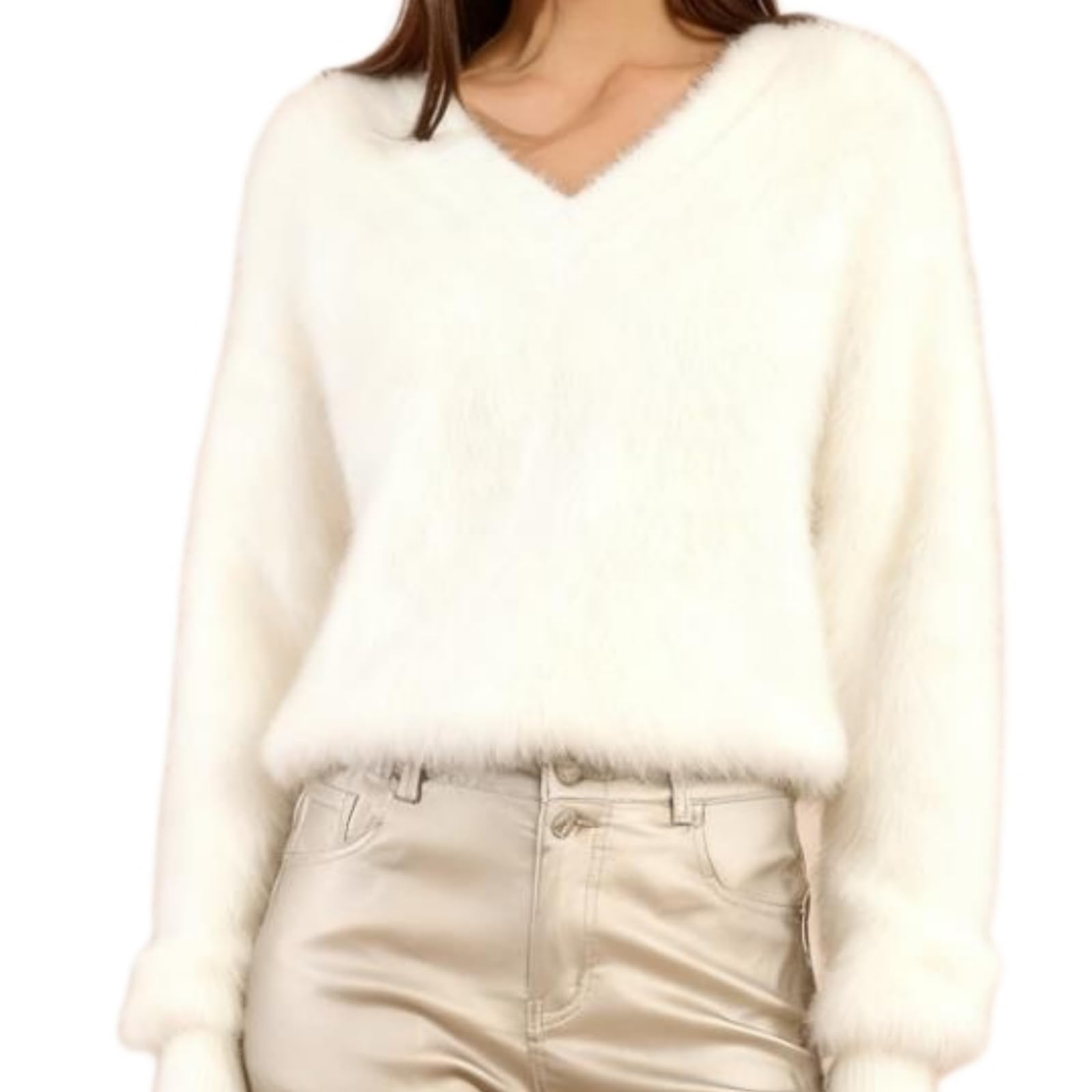 Womens Fuzzy Cozy Sweaters Long Sleeve Fuzzy Sweater Soft Loose Knit Pullover Jumper