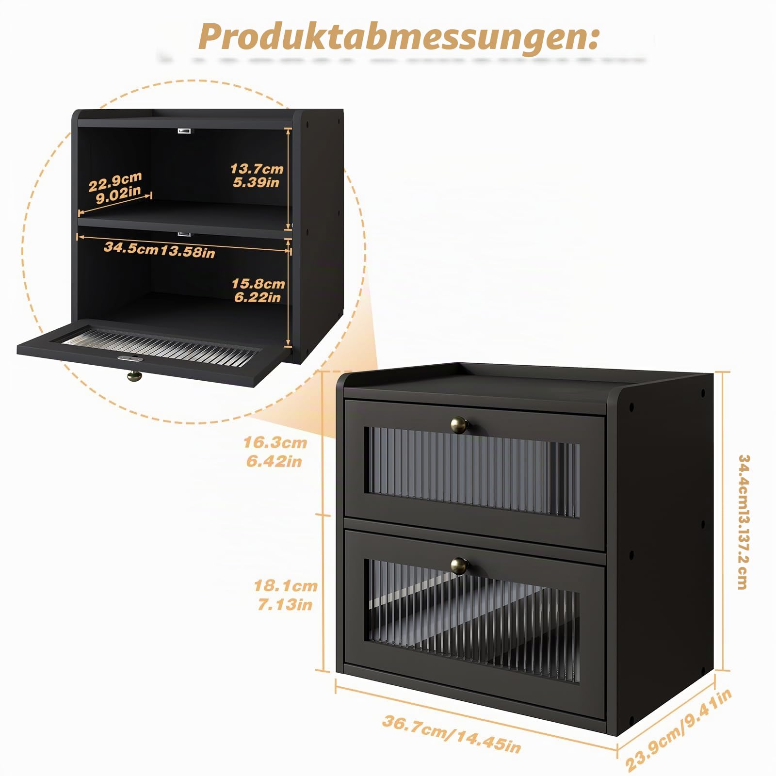 Alpeir Brotkasten Holz, 2 Etagen Groß Brotbox mit Belüftungsloch, Längere Frische & Einfache Pflege, Küche Aufbewahrung Behälter für Snack Knäckebrot Obst, 36,7B x 23,9T x 34,4H cm, Schwarz