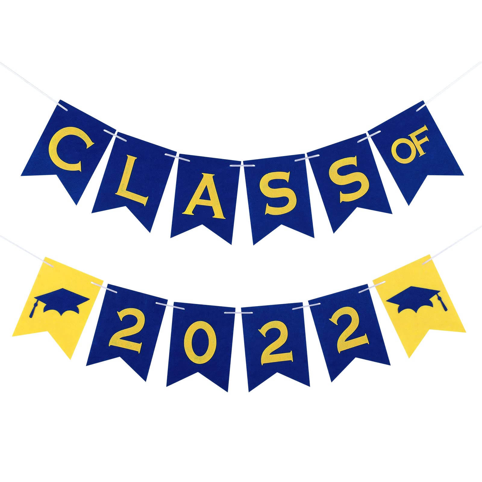 Blue and Yellow Felt Class Of 2021 Banner for 2021 Graduation Party Decorations