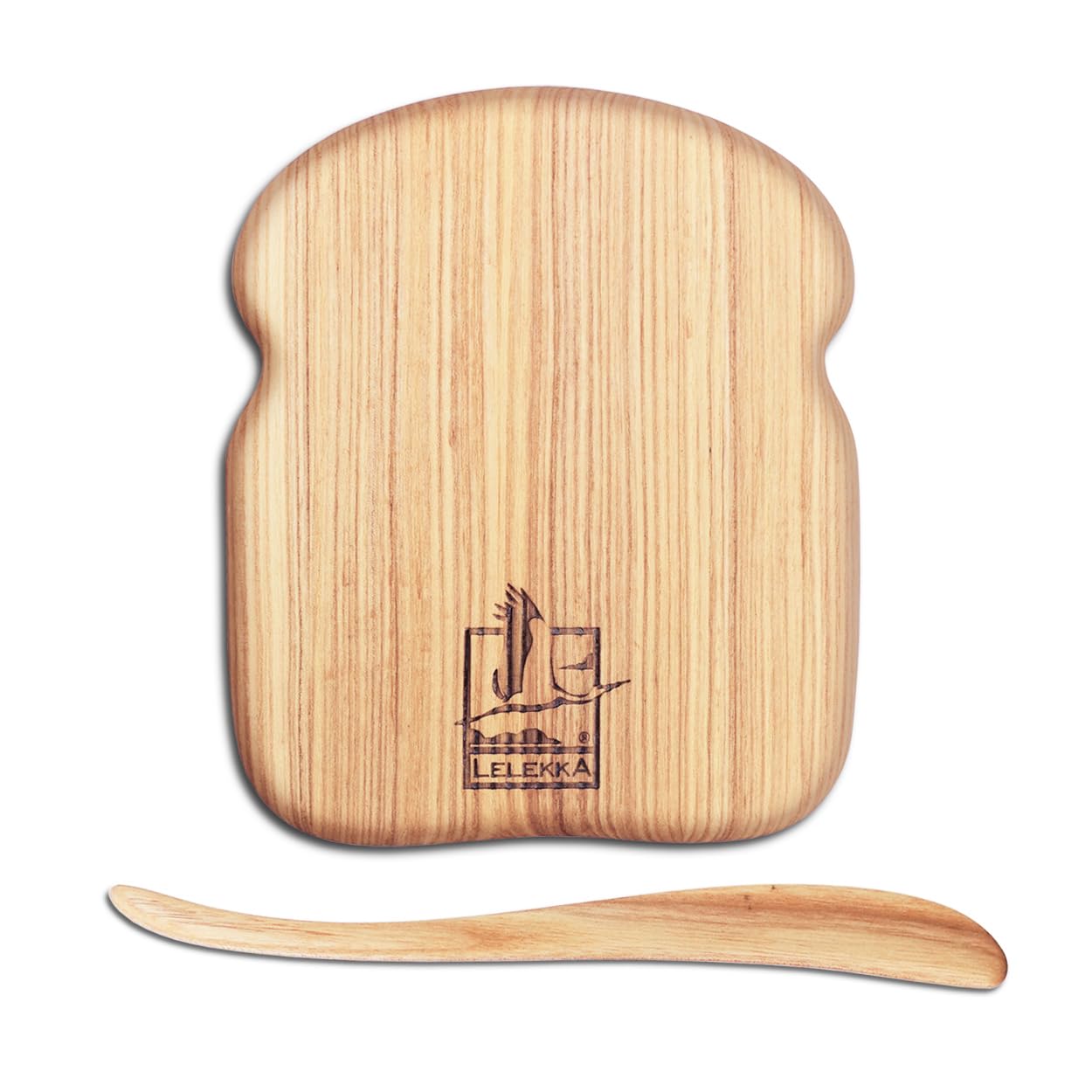Holz Toast-Teller inkl. Holzmesser, Toast-förmiger Holz Teller, Servier-Platte, Frühstücksteller, Serviertelle, Geschirr für Frühstück, Kaffee und Abendbrot