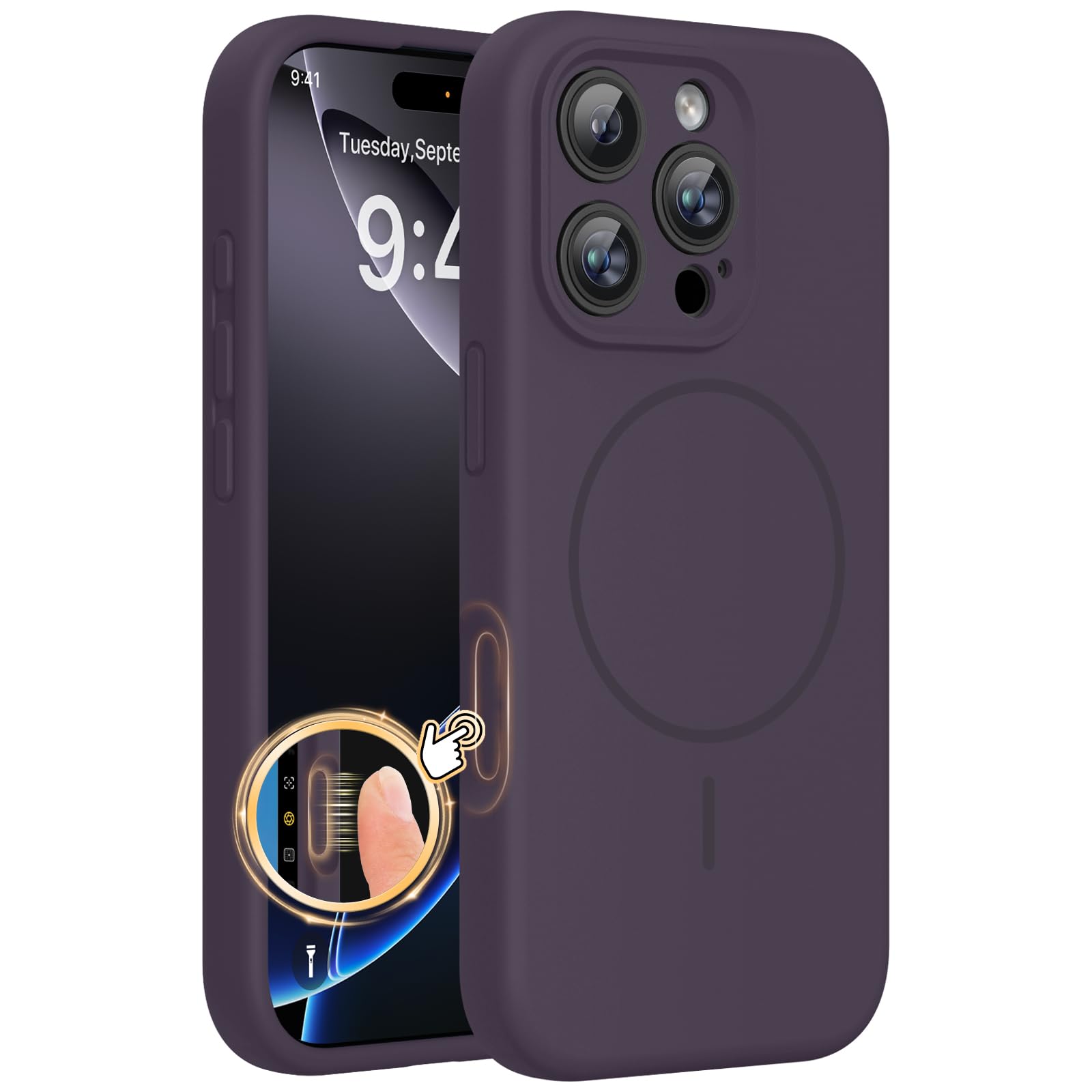Miracase Silicone &amp; Magnetic for iPhone 16 Pro Max Case, Dark Purple