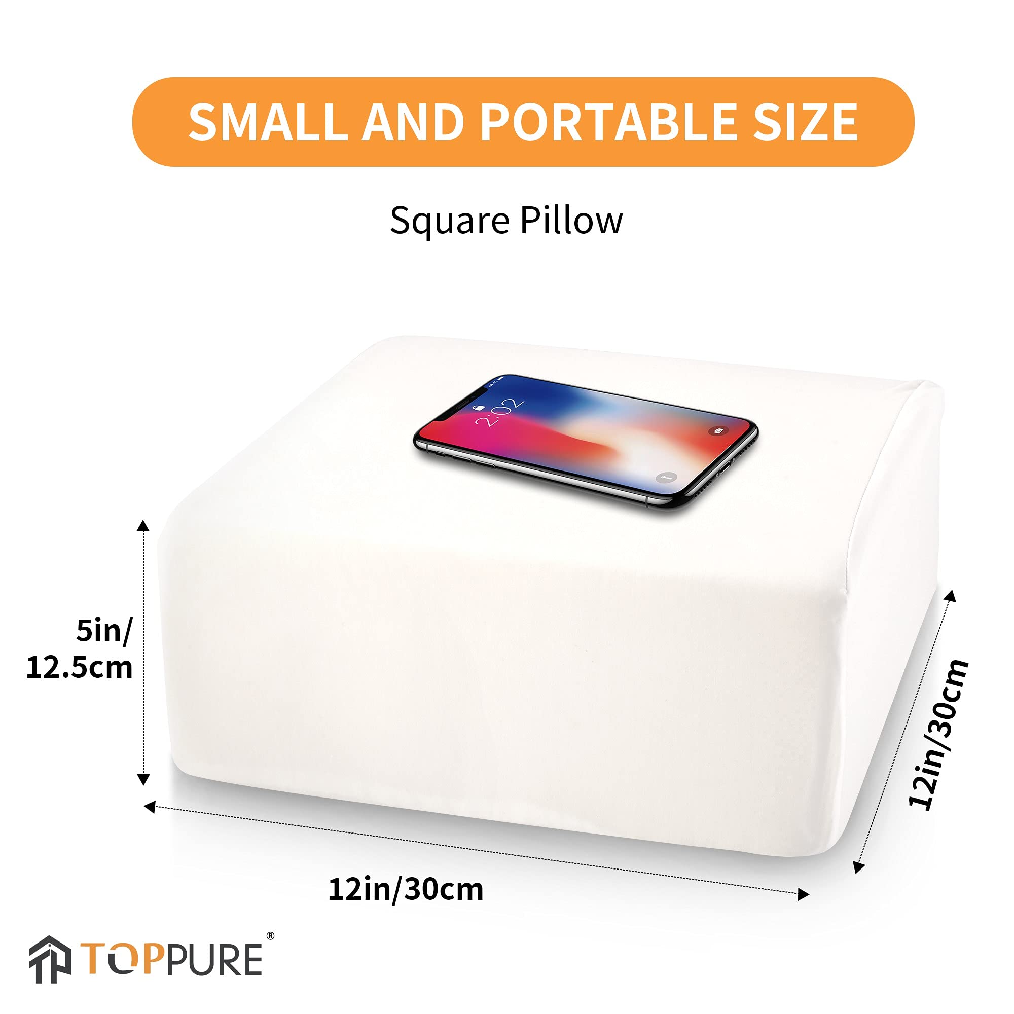 TOPPURE Poduszka z pianki z pamięcią kształtu dla osób śpiących na boku (30 cm/30 cm/12 cm), bardzo miękka poduszka pod szyję na ból szyi, poduszka trenera, poduszka podróżna, zdejmowana i nadająca się do prania, biała
