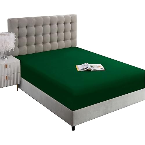 Ghooss Full Size Fitted Sheet-Single Fitted Deep Pocket Sheet up to 14 Inch-Wrinkle-Fade-Stain Resistant-1 Pack(Forest Green,Full)