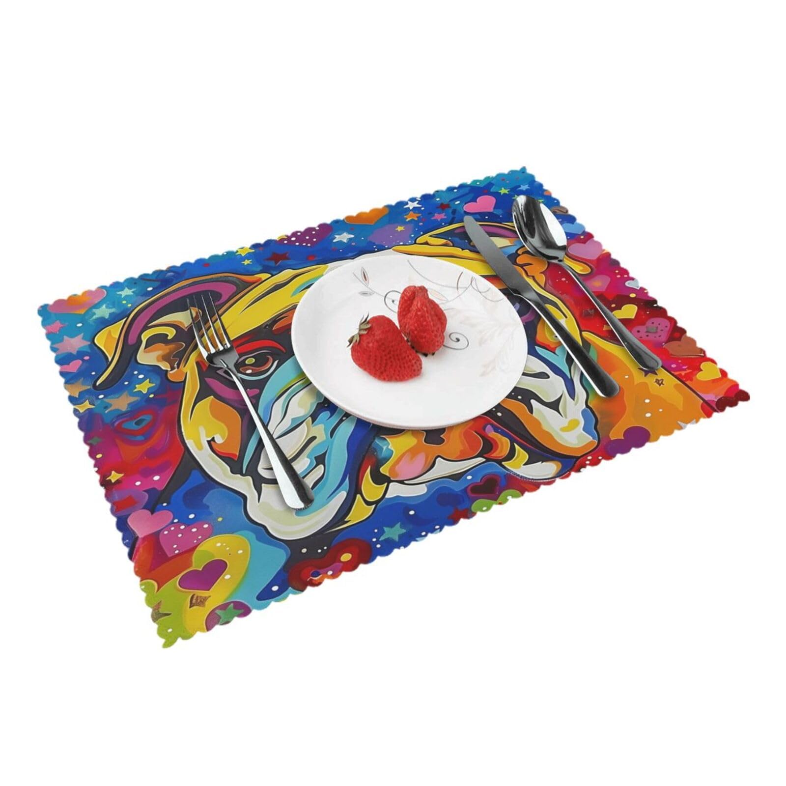 Colorful Bulldog Dog Placemats Set of 4 Print Table Mats Place Mats Table Decor for Kitchen Dining 12X18 in