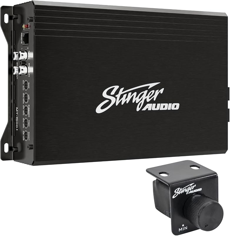 Stinger Audio MT15001 Compact Digital Class D Monoblock 1500W RMS Car Audio Subwoofer Amplifier with Remote Control Bass Knob, Bass Boost, HEXFET MOSFET, Low-Pass Crossover, Subsonic Filter