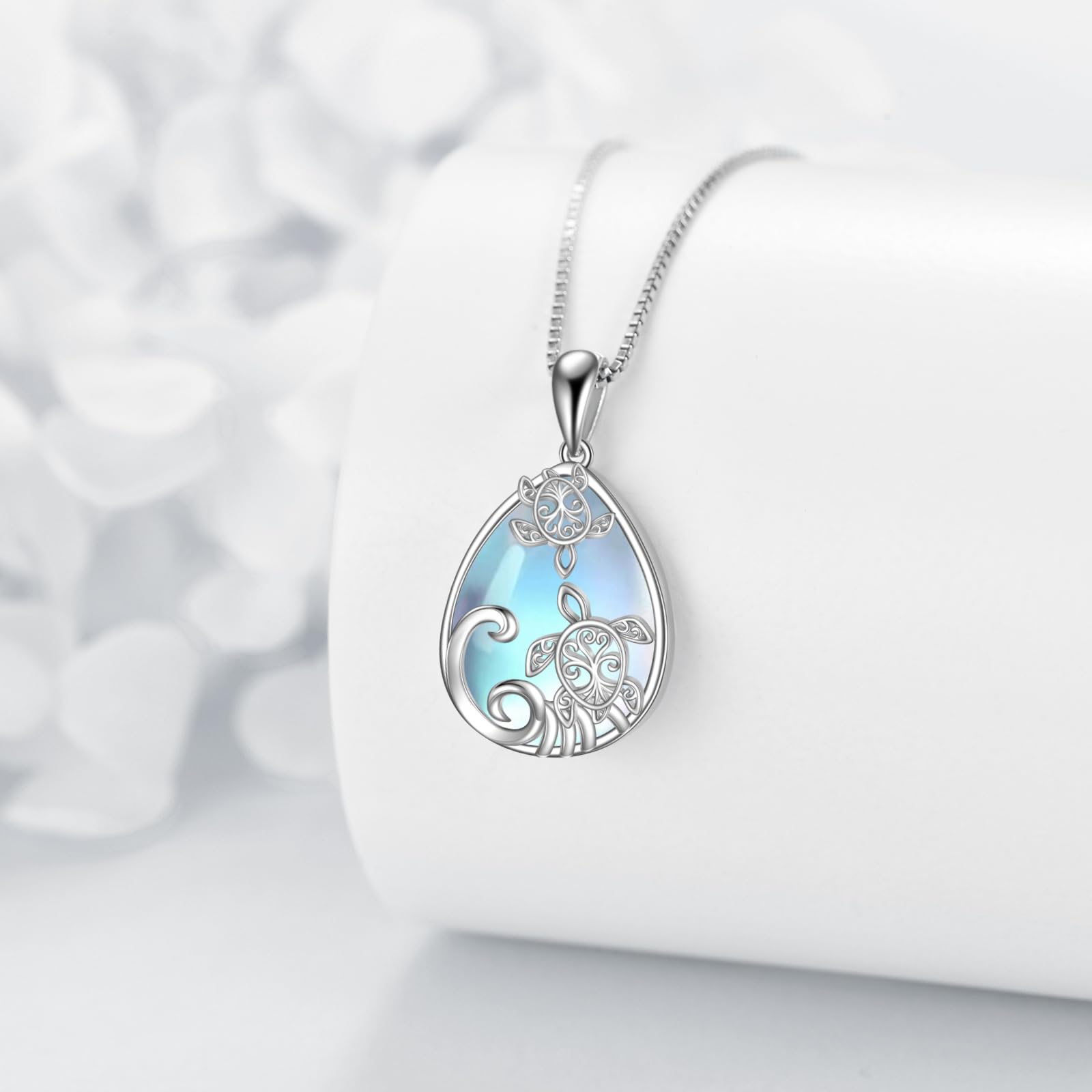URONE 925 Sterling Silber Mondstein Tropfen Anhänger Kette Schmuck Geschenke für Damen