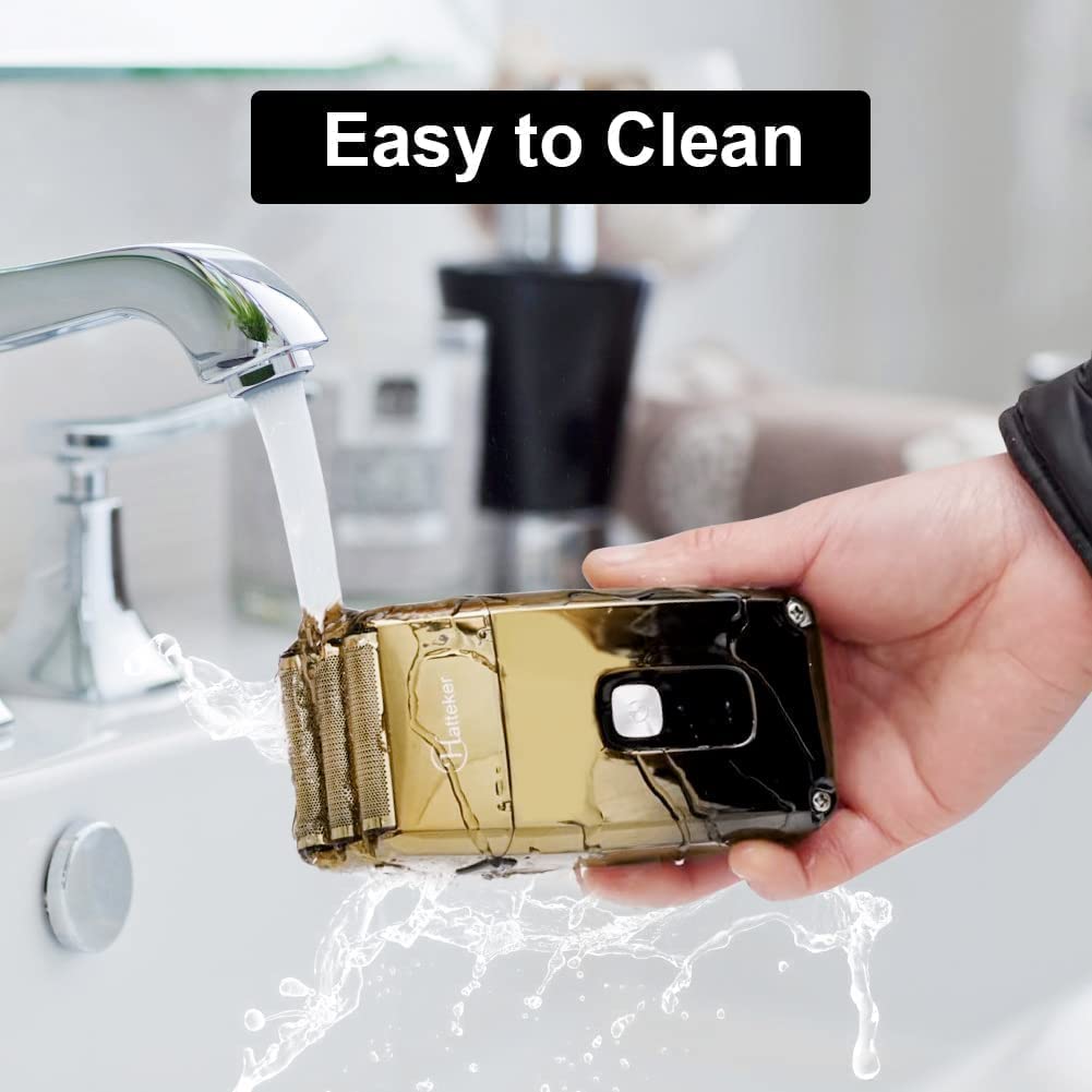 Hatteker Triple Blades Folienrasierer Elektrorasierer Rasierer für Männer Close Glatze Barber Shaver Trimmer Wasserdicht Wet & Dry, Kabellos, Gold