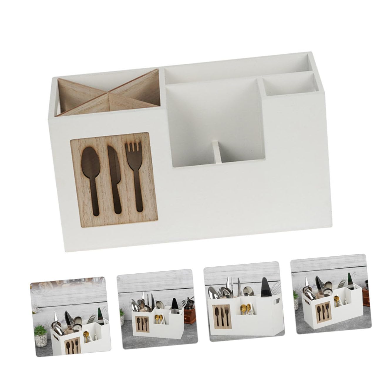 ULTECHNOVO Holz Besteckhalter Küchenorganizer Utensilien Organizer ohne Deckel für Küchenarbeitsplatte mit Einfache Reinigung und Praktische Aufbewahrung von Kochutensilien