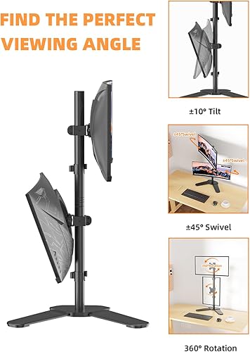 Miniatura 4 de Soporte para monitor doble, brazo de monitor de escritorio de pie para dos pantallas de hasta 32 pulgadas, 22 libras, brazos totalmente ajustables