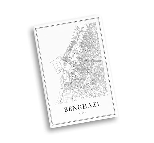 Modern Black & White Poster of Benghazi Libya بنغازي ليبيا Bengazi | 11x17 12x18 16x24 24x36 Unframed Wall Art | Minimalism City Traveler Print for Gift | Minimalist Home Office Decor