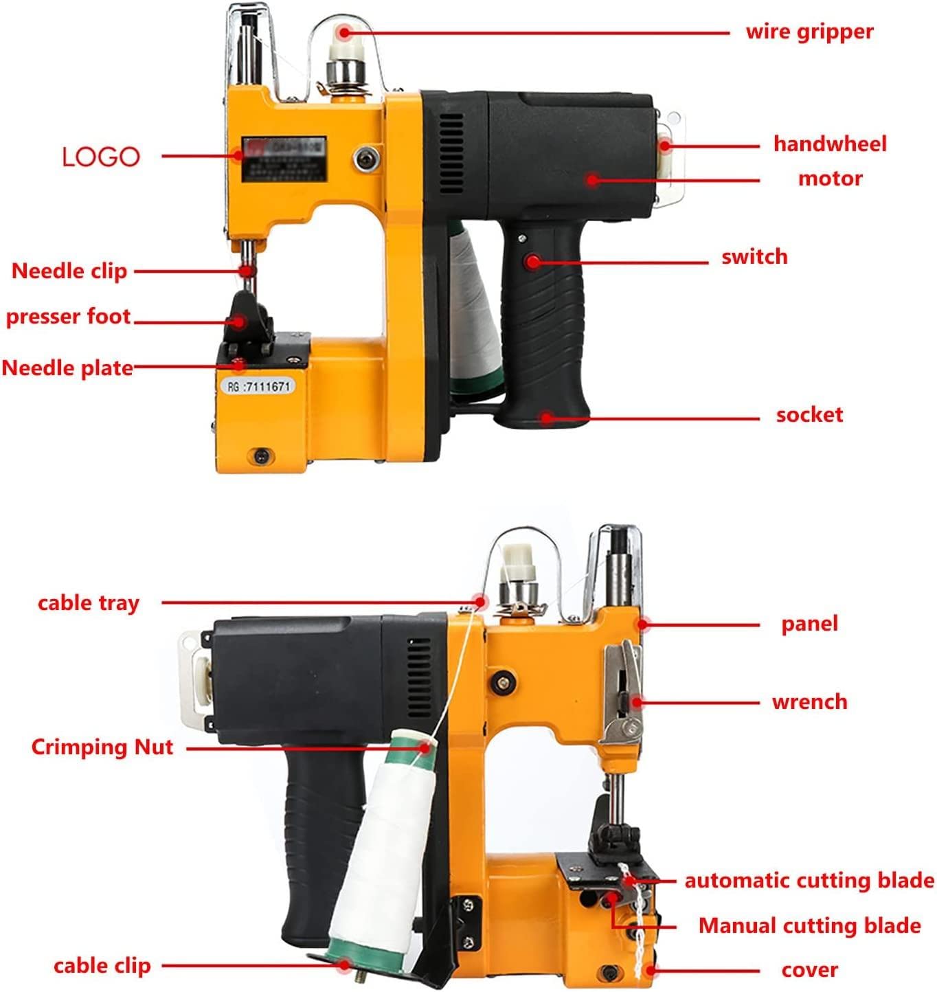 Amazon | ミシン袋閉じ機、ハンドヘルド袋縫い機工業用袋閉じ機、2