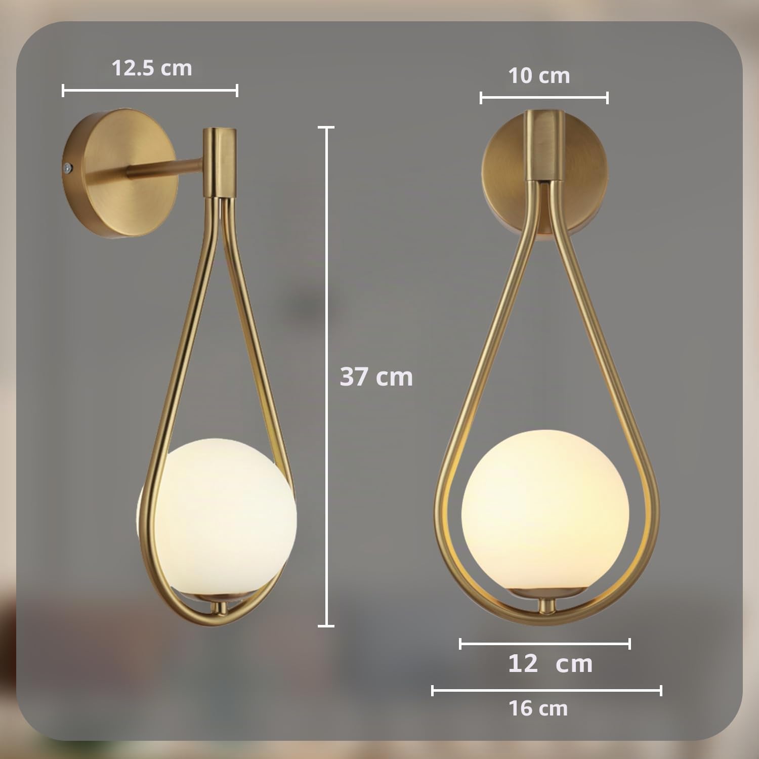 zhxinashu Aplique pared Interior, 5W Bola de Vidrio Lámpara de Pared, Apliques de Pared de Hierro, Lámpara de Pared para Sala de Estar, Dormitorio y Lado de la Cama(Dorado)