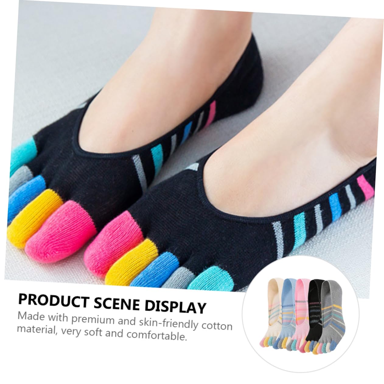VALICLUD 5 pares Calcetines Invisibles de Mujer Cinco Dedos Algodón Transpirable Diseño Rayas Paquete para Yoga y Diario