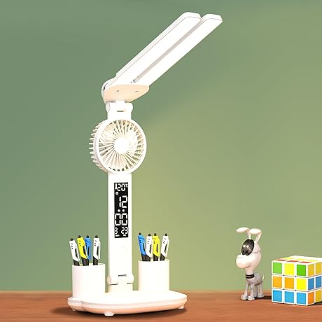 All-in-One Desk Lamp with USB Fan Clock