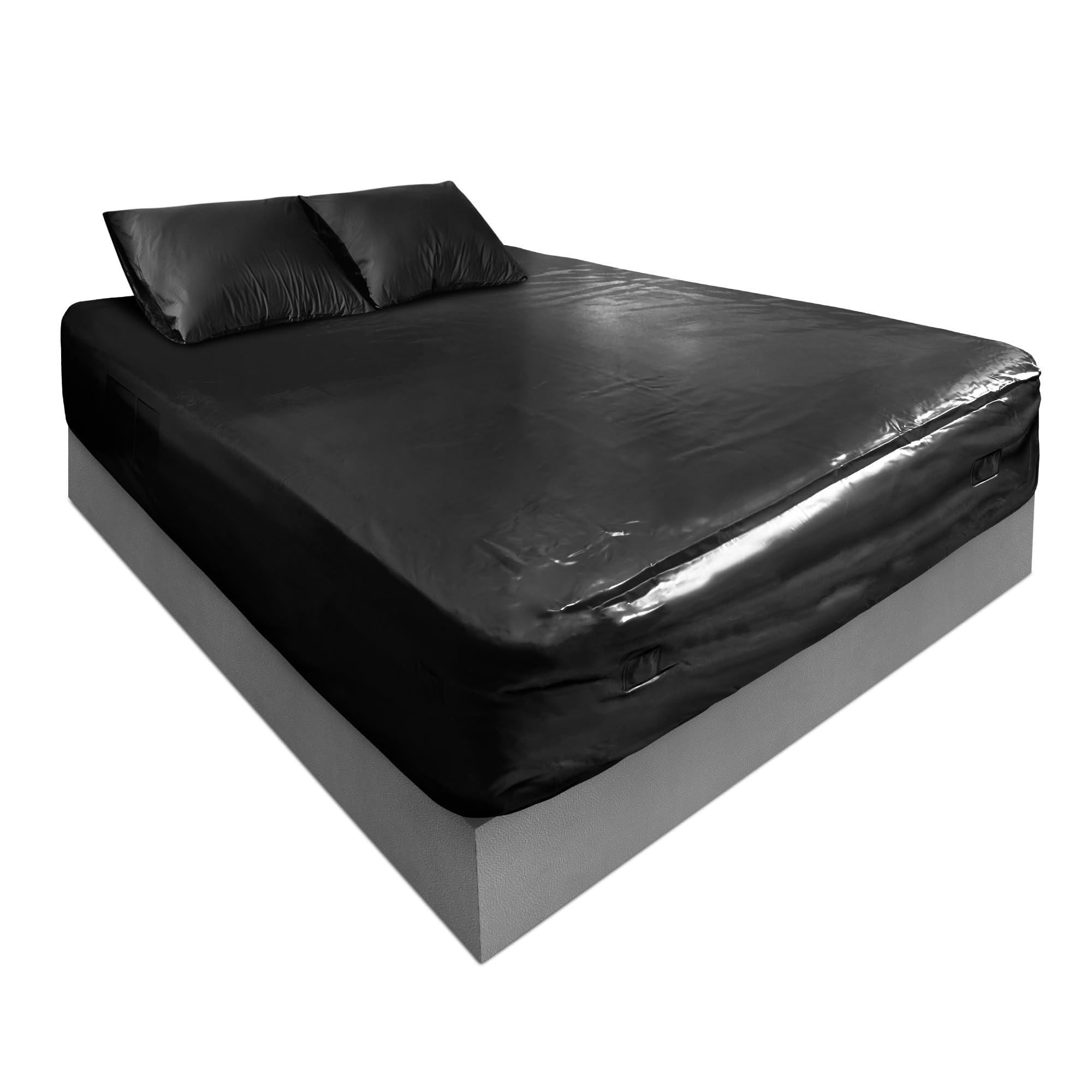 Waterproof 0.3mm Vinyl Fitted Sheet King 183x203cm, Flocked Non-Slip Black