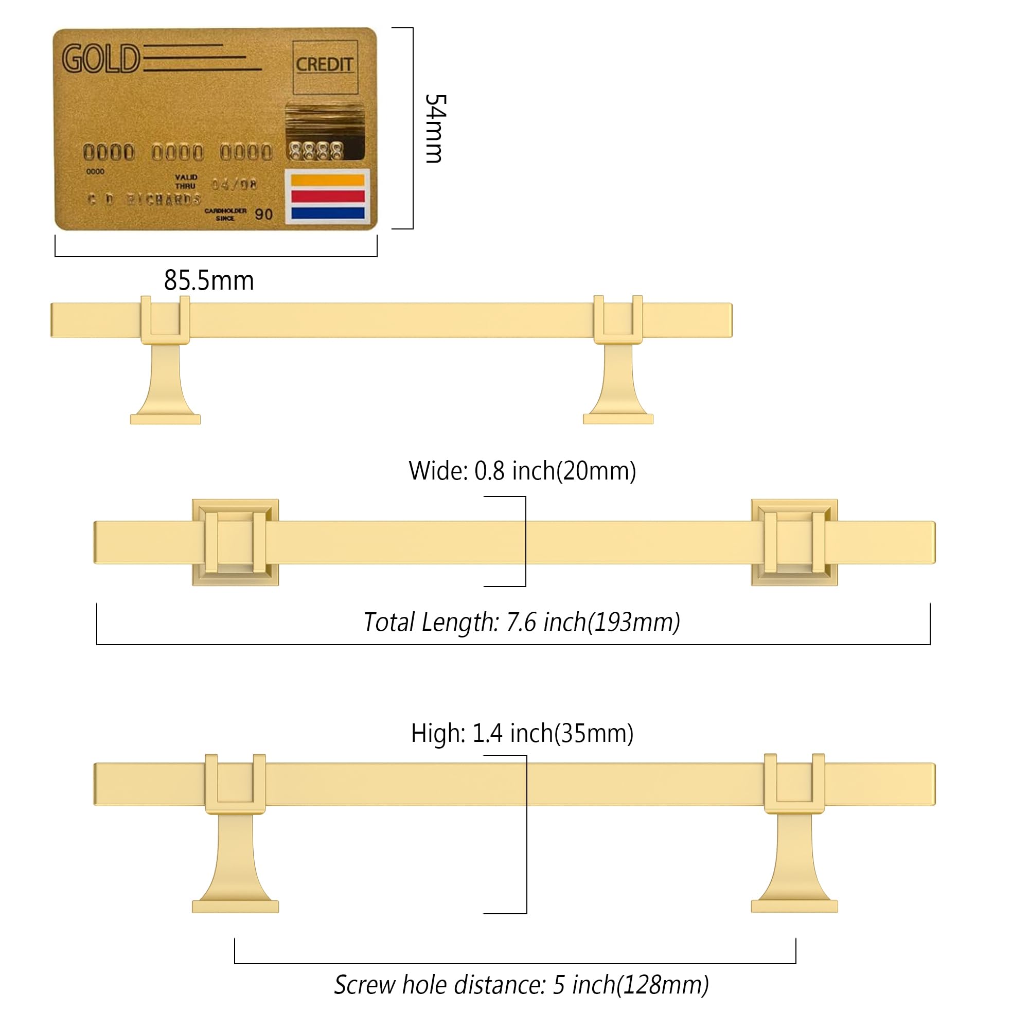 Amerdeco 10 Pack Brushed Gold Cabinet Pulls 5 Inch(128mm) Hole Center Drawer Pulls Cabinet Hardware Kitchen Cabinet Handles for Bathroom Dresser Pulls ZH0067 — Amazon image 6
