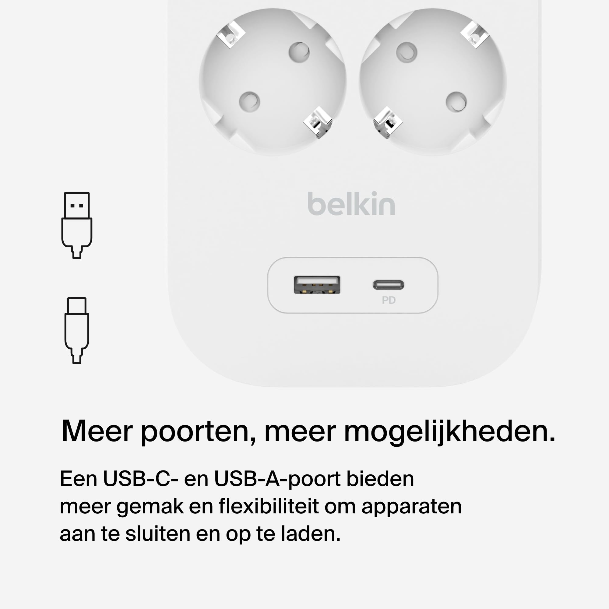 Spanningsbeveiliger met 6 stopcontacten en een voedingskabel van 2 m Spanningsbeveiliger met 6 stopcontacten en een voedingskabel van 2 m