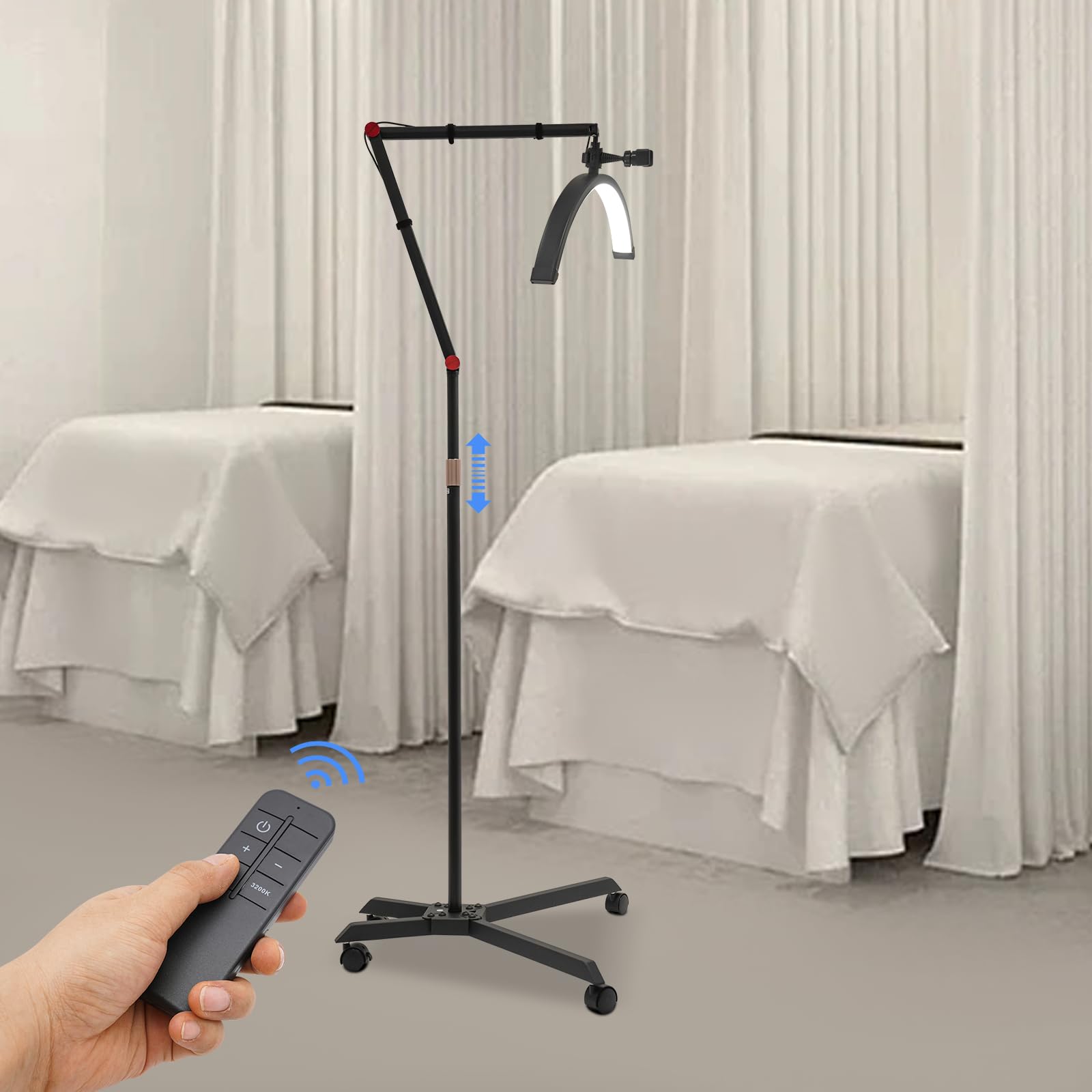 Ästhetische professionelle Lampe, halbrund, für Nagelkunst, 36 W, höhenverstellbar, Lampe, Wimpernverlängerung, Stehlampe mit Rollen, für Schönheitssalon, Maniküre, Zuhause (schwarz)