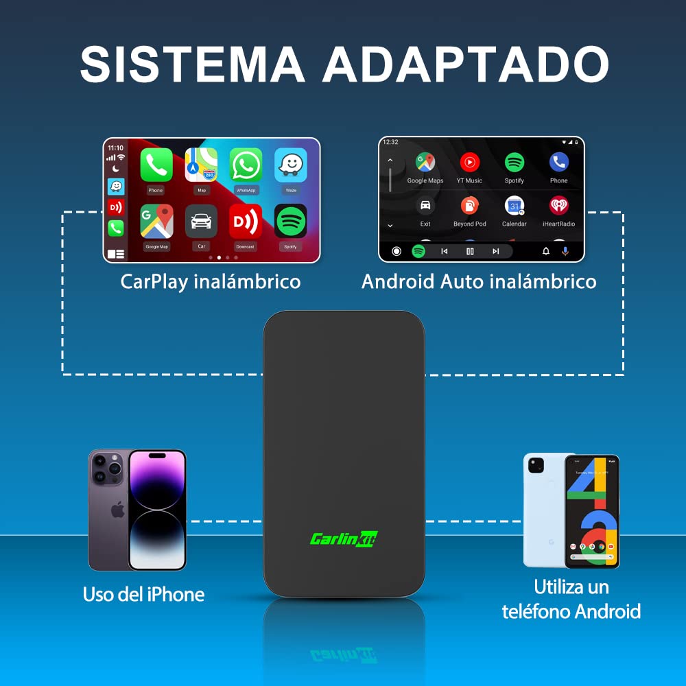 Carlinkit 5.0 CarPlay y Android Auto inalambrico (2 en 1),For para Coches equipados con CarPlay y Android Auto(año de fabricación: 2017 a 2024) 5GHz WiFi, Auto Connect, Actualización en Línea