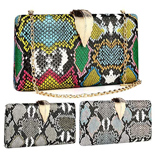 Image of Gets Multicolor Snakeskin Purse for Women Box Evening Bag Green Snakeskin Clutch Handbag Party Wedding