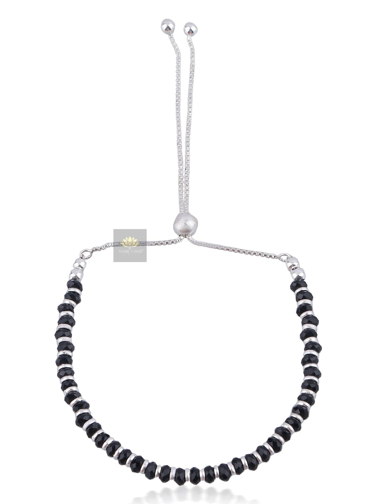 NEMICHAND JEWELS Sterling Silver Nazariya with Black Crystals for Women 925 Pure Silver Bracelet for Women (Adjustable) (B08GSX6SRZ) Amazon Price History, Amazon Price Tracker