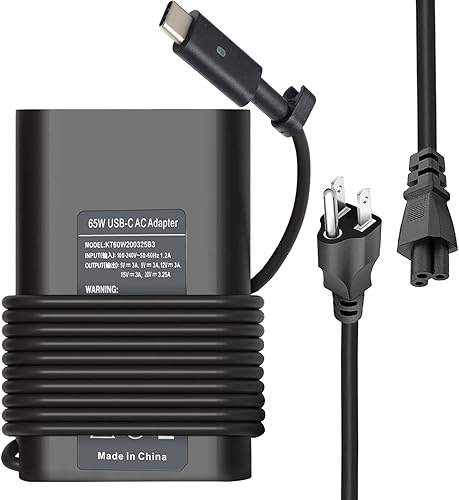 Cargador USB C de 65 W compatible con Dell Latitude 5420 5520 5320 7420 7430 7400 7370 7390 7275 7285, XPS 13 7390 9350 9380 9370 9360 9311 0 936
