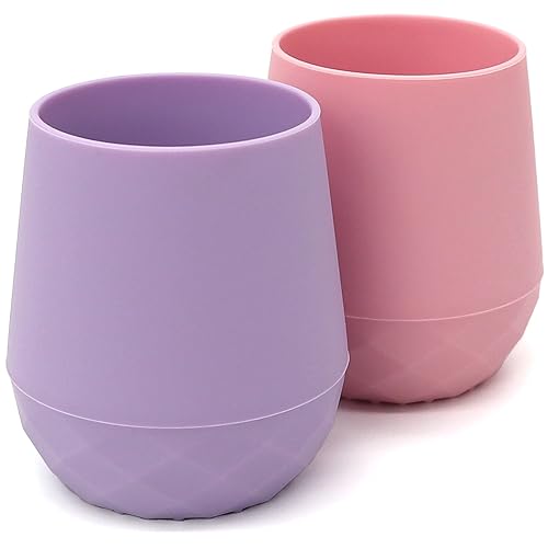 Vasos de entrenamiento de silicona para bebés mayores de 4 meses Paquete de 2 tazas de transición pequeñas para regalo de bebé niña, taza de agua