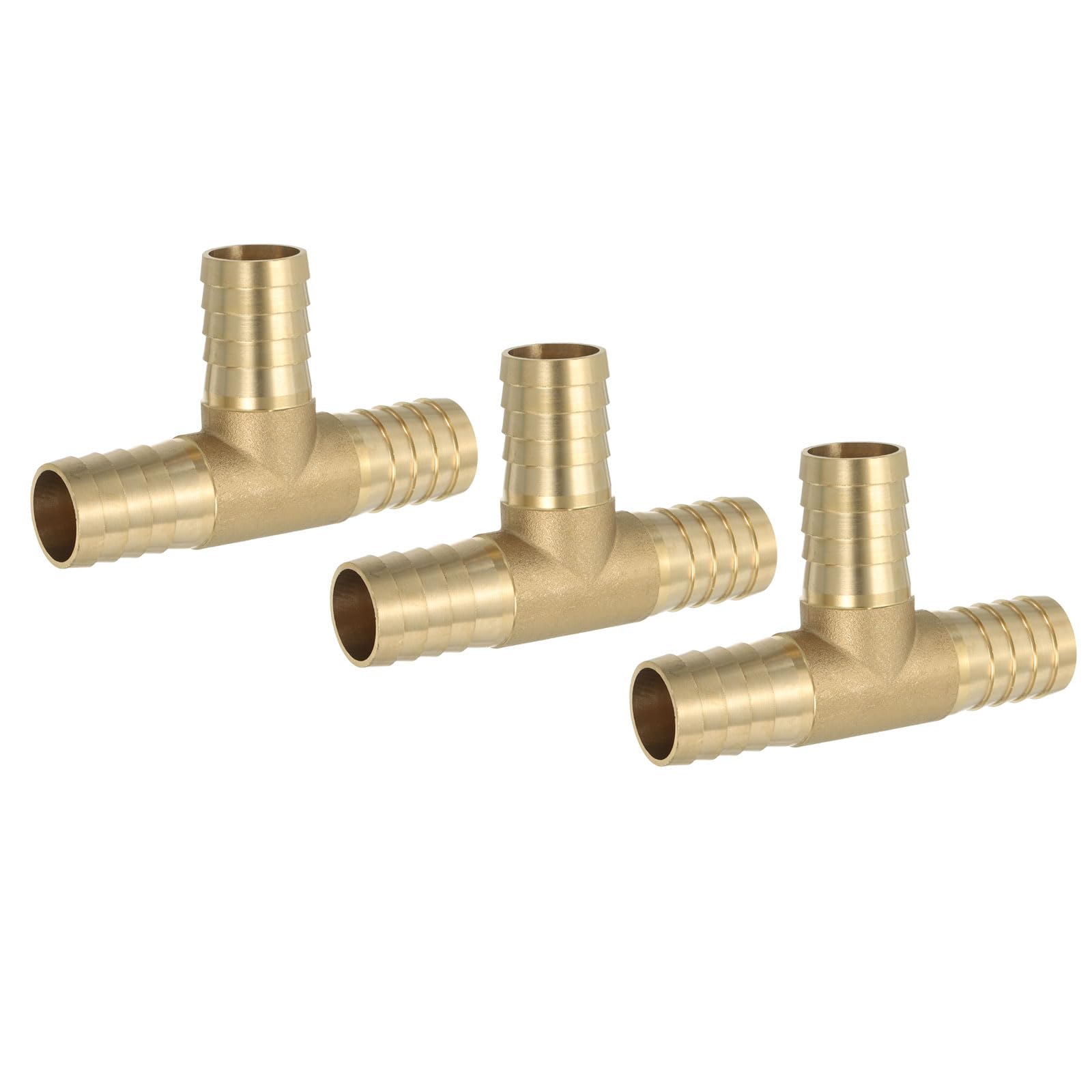 PATIKIL 1/2" Brass Tee Hose Barb Fitting, 3 Ways Union Intersection T Shape Barbed Split for Air Water Fuel Gas Liquid, Golden — view 23