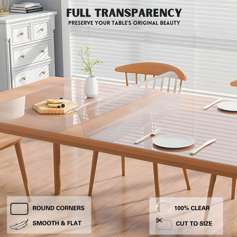 Image of MR.CLEAR Max Shield | India's 1st & Only Antibacterial Table Cover | (55 x 41 Inches, 2mm) | 4 & 6 Seater Waterproof PVC Cloth | Office & Home Dining Tables Top Thick & Water Proof Clear Protector