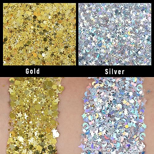2-Packs-Silver-Gold-Body-Glitters-Glue-Kit-Holographic-Chunky-Sequins-for-Face-Hair-Eye-Makeup-Nail-Art-Loose-Glitter-for-Music-Festival-Carnival-Concert-Party-Rave-Accessories