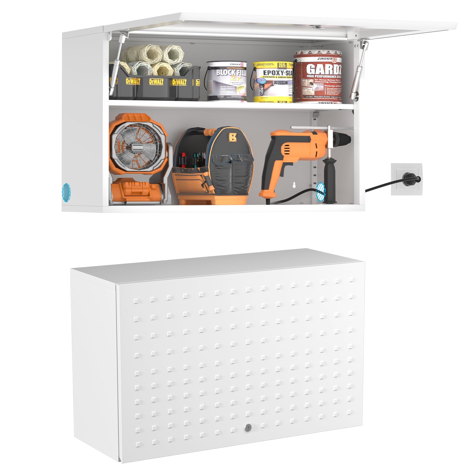 Metal Wall Cabinets with Doors and Shelves,Garage Wall Cabinet Wall Mount Cabinet with Lock,20" Metal Wall Cabinet Storage for Garage,Shop,Basement,Toolroom-Easy to Assemble(White)