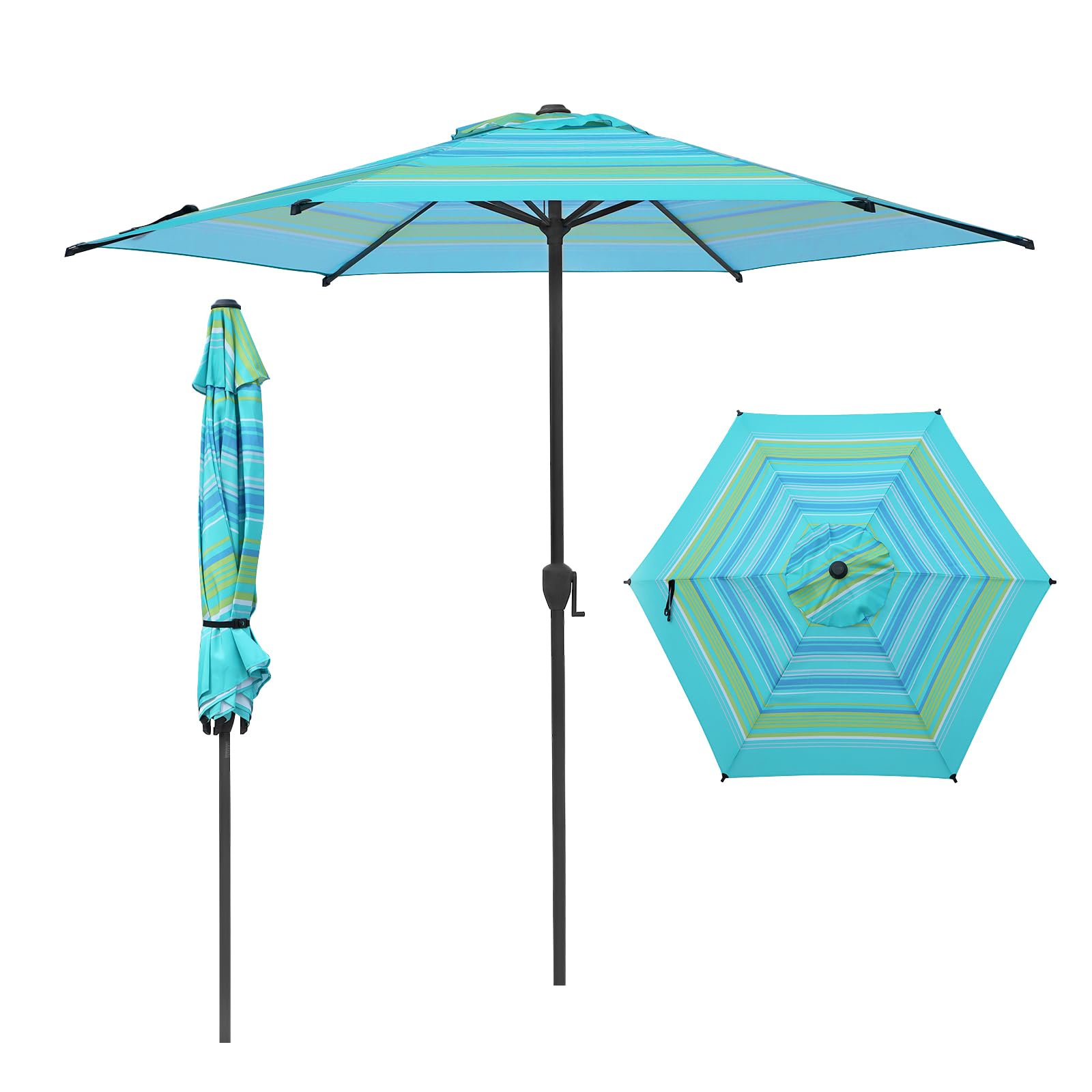 Abba Patio 7.5FT Lyon Outdoor Patio Umbrella Outdoor Table Umbrella with Push Button Tilt and Crank Market Umbrella 6 Sturdy Ribs UV Protection Waterproof for Garden Deck Backyard Pool?Light Blue Stripe