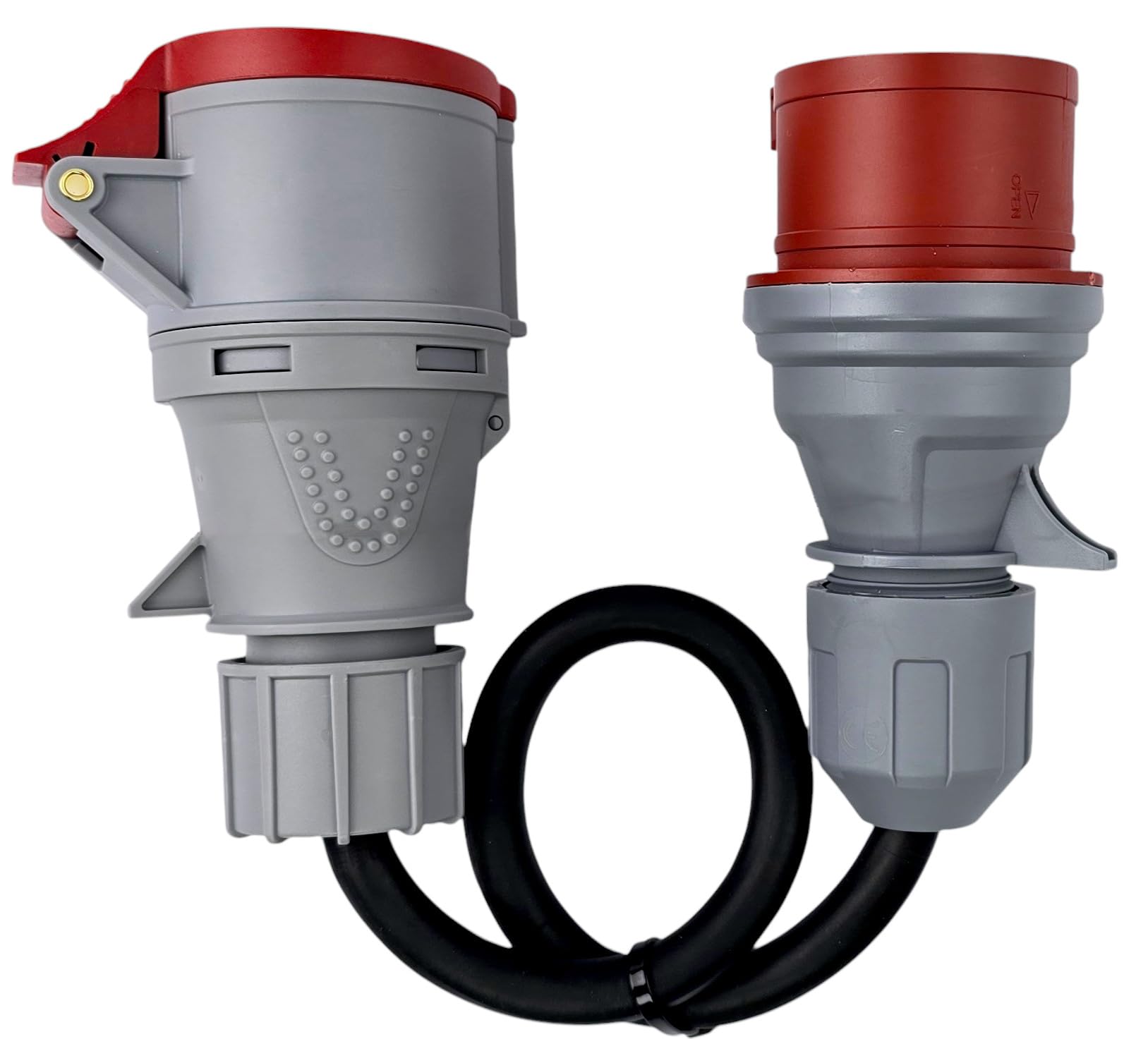 RoadEu – Cordon adaptateur CEE 32A 5 pôles avec inverseur de phase – rallonge 0,5m 400V – câble en caoutchouc IP44 – prise et fiche industrielle triphasée
