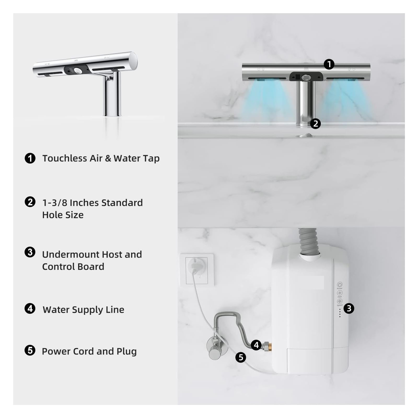 Asciugamani elettrico automatico, macchina for il lavaggio e l'asciugatura delle mani, rubinetti for bagno, asciuga potente Asciugatura ultrarapida