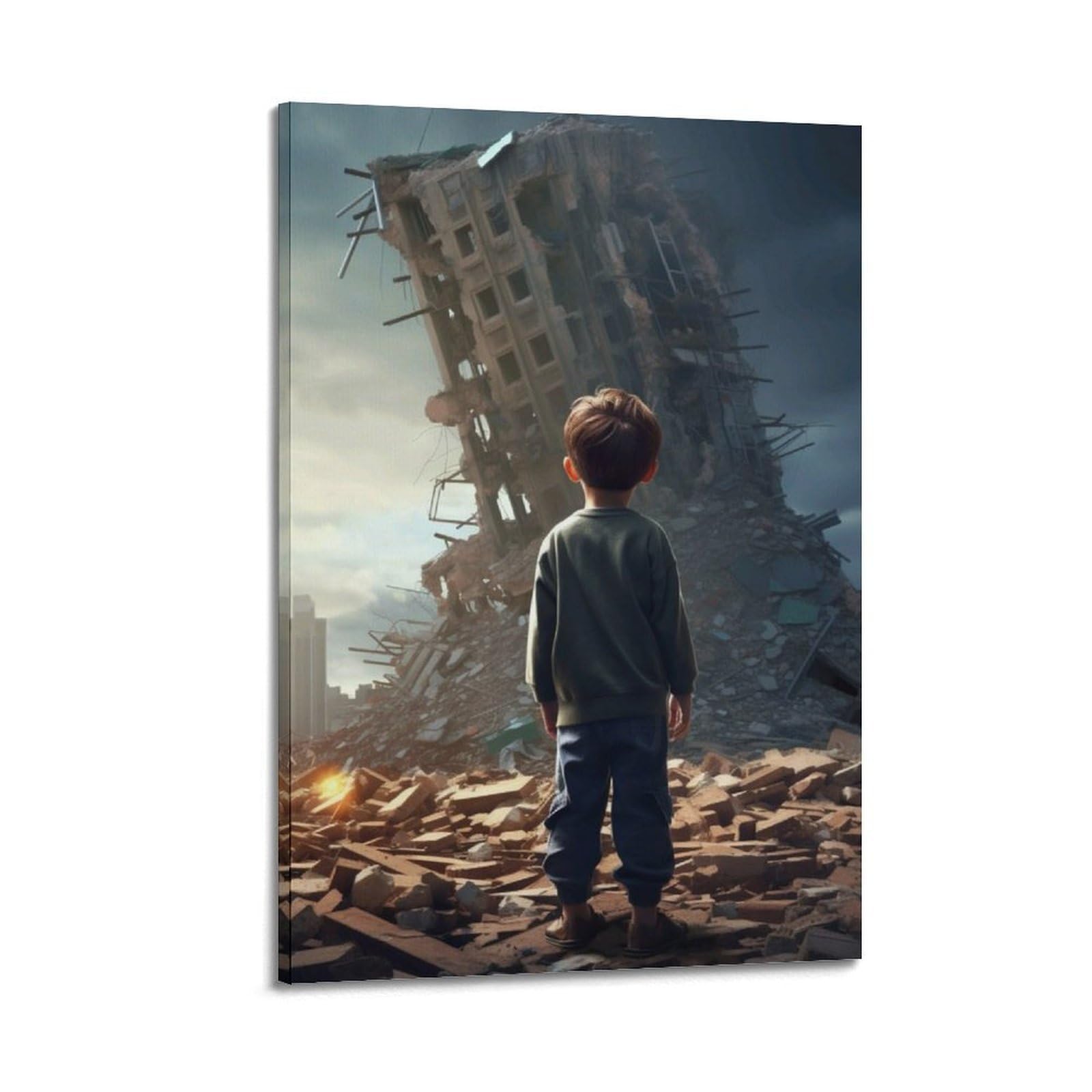 XKUGA Free Palestine War Gaza Ruins Children Anti War Poster Modern Decorative Canvas Prints - Ideal Wall Art for Family, Man Cave, Game Room, Boys & Girls Bedroom 16x24inch(40x60cm)