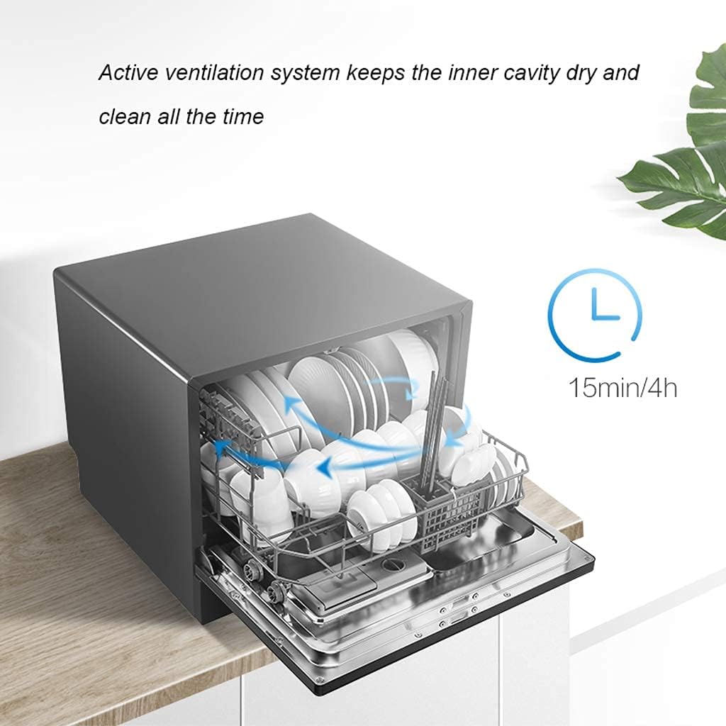 Dishwasher with arrows indicating air circulation from active ventilation system