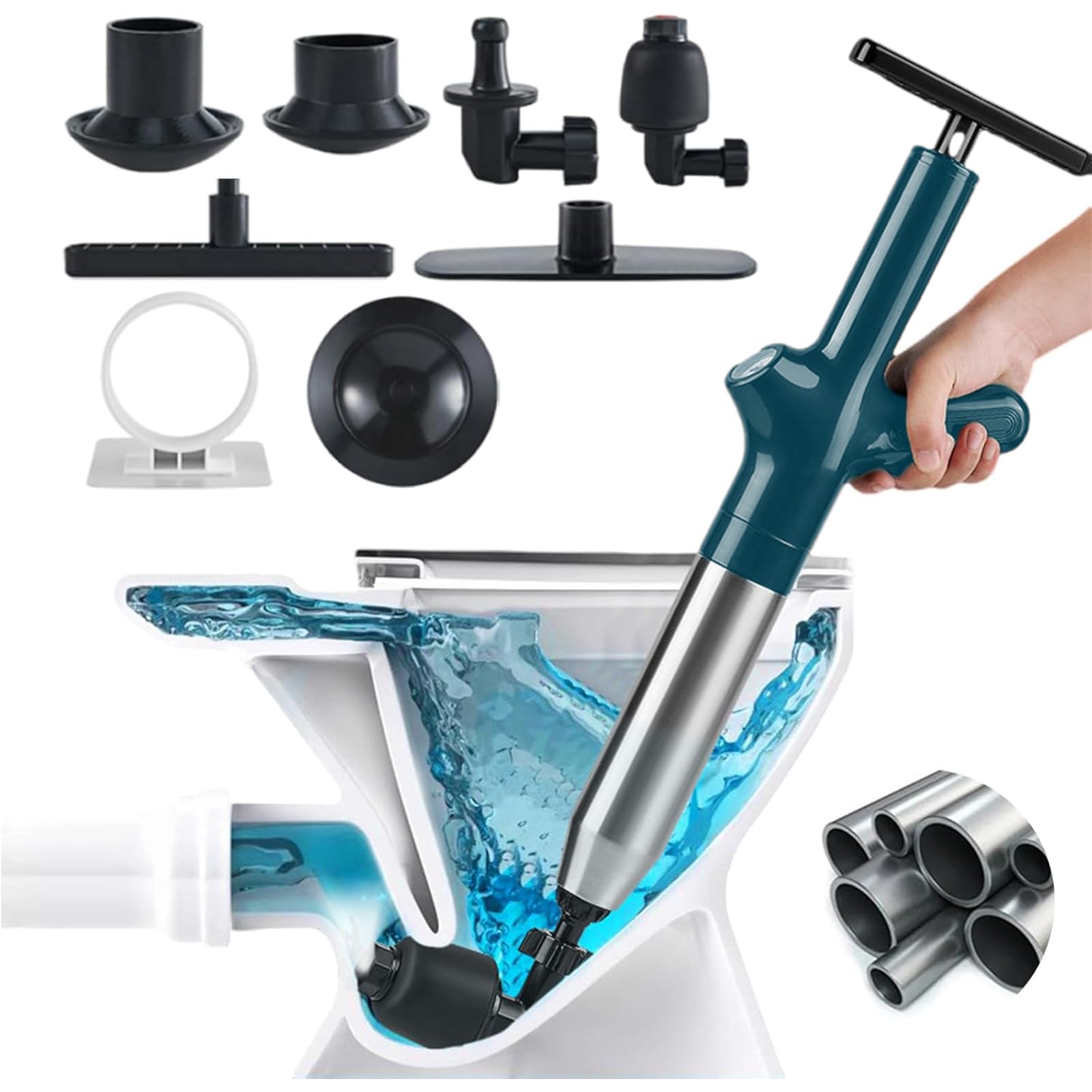 Wenbones Stura WC ad Aria Compressa, Pompa Carichi a Pressione Stantuffo, Stantuffo Pulitore per Tubi ad Aria Compressa ad Alta Pressione per WC, lavandino, Vasca da Bagno (2024 Classica blu)