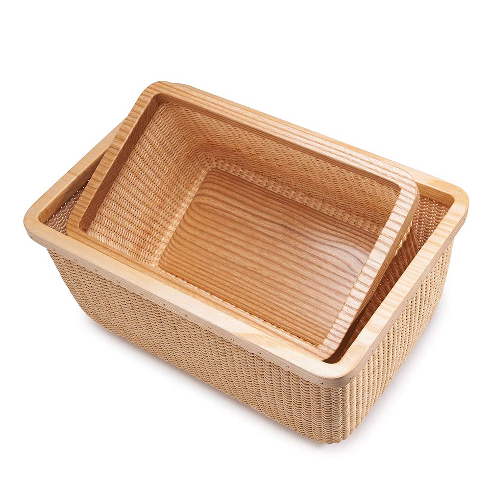 Teng Tian Nantucket Basket Rattan and Solid Wood Home Decorations for Living Room Modern Storage Basket Square Jewelry Box Fruit Baskets for Table Storage Baskets Woven