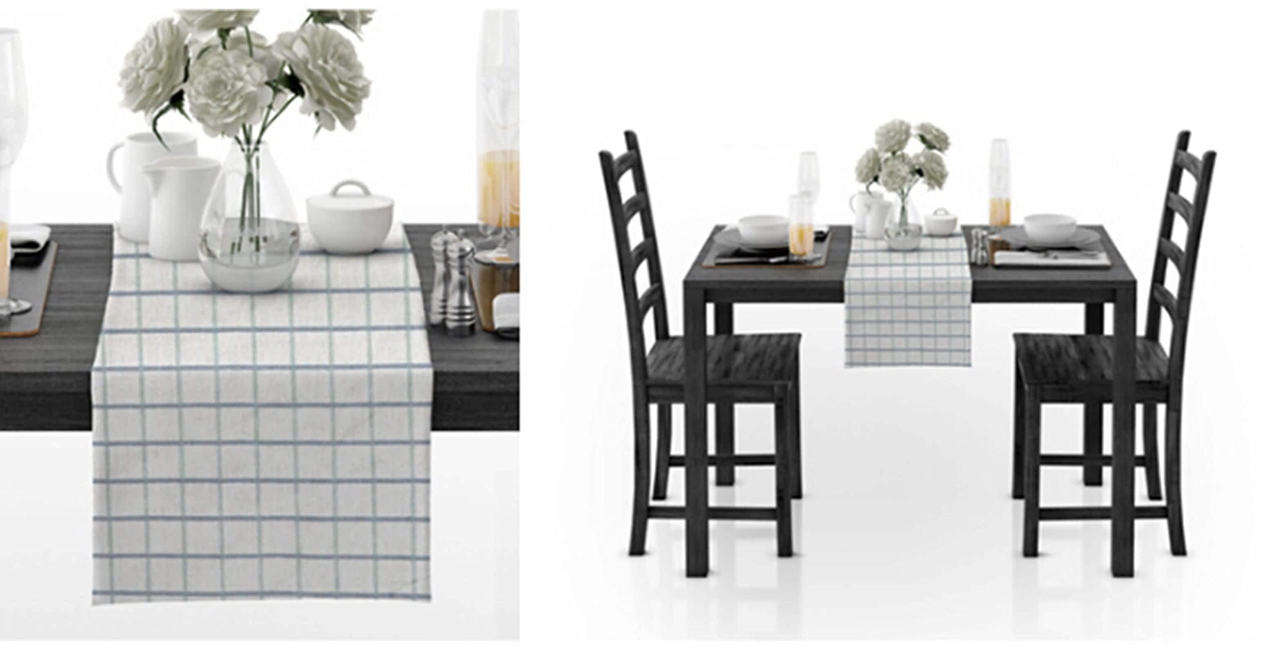 Table Runner Living Room, Tischläufer Herbst Blau Grau 30x280CM Gittermuster Baumwolle Tischdeko Wohnzimmer Küche Geburtstage Hochzeiten