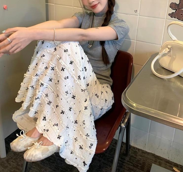 Women Summer Lace Floral Skirt Casual Cute and Gentle Wind High-Waisted Bow Bag Hip Fishtail A Word Long Skirt4