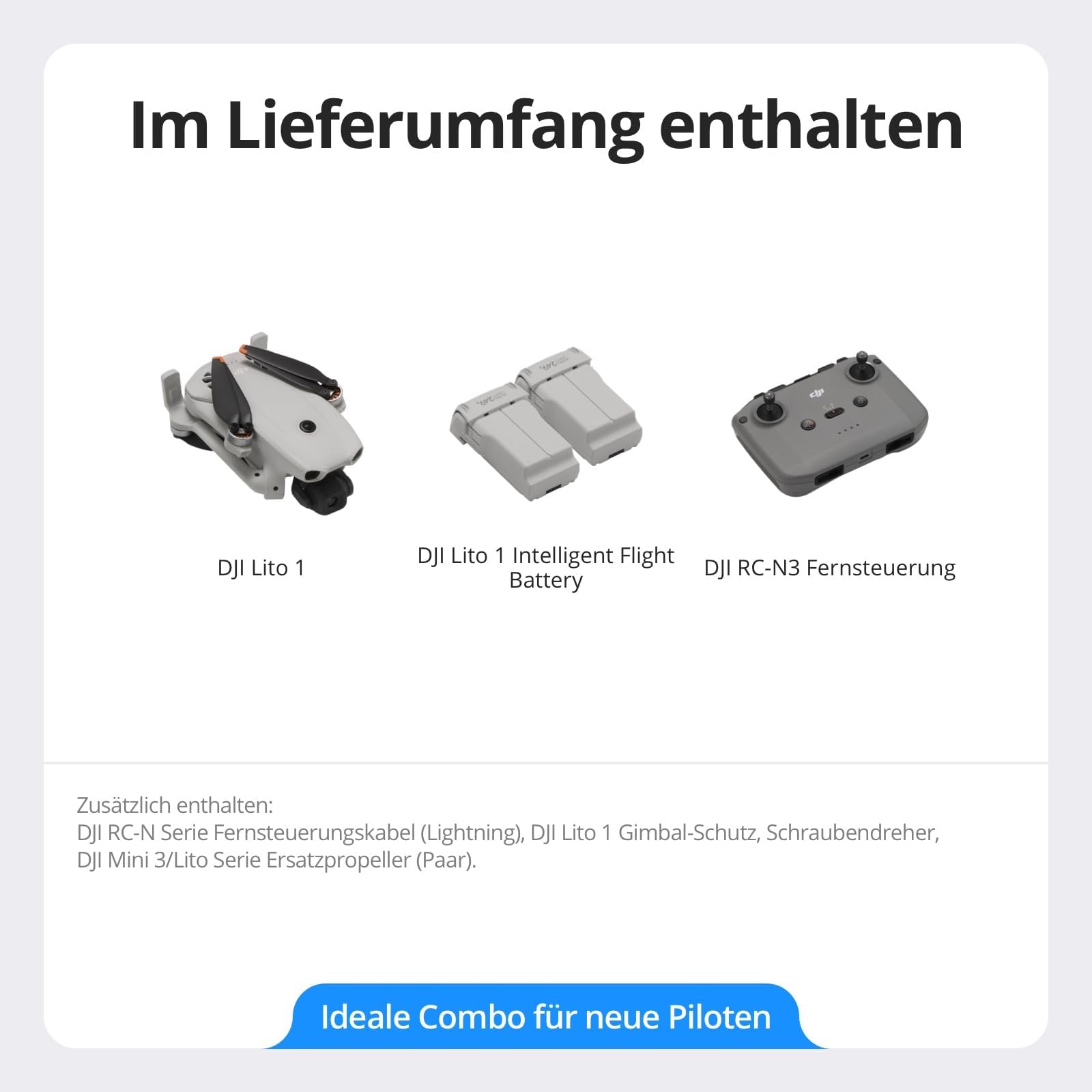 DJI Lito 1 Combo mit 2 Akkus Bundle, Drohne mit 4K Kamera, Hinderniserkennung, ActiveTrack, 4K Video & 8K Foto, Leicht, 15 km Videoübertragung, C0 (Drone Lito 1 Combo)