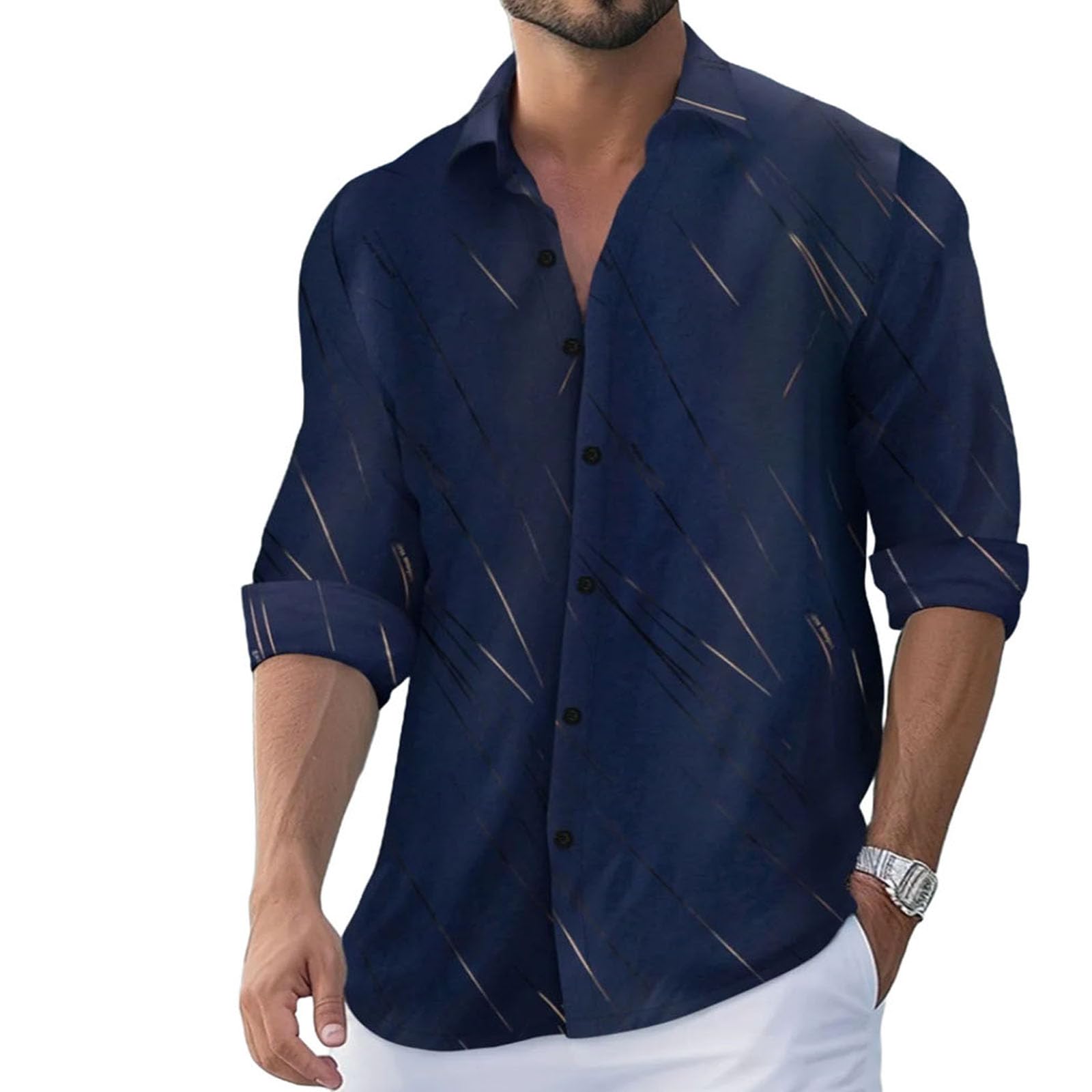 Mens Quick-Dry Dress Shirt Long Sleeve Wrinkle-Free Business Casual Slim Fit