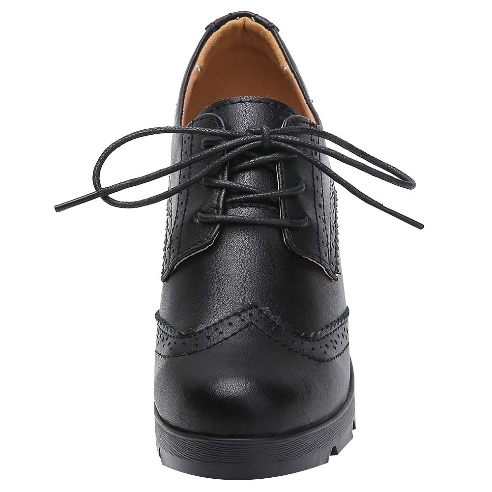 Mujer Tacón de Bloque con Cordones Brogues Derby Pumps Zapatos de Vestir