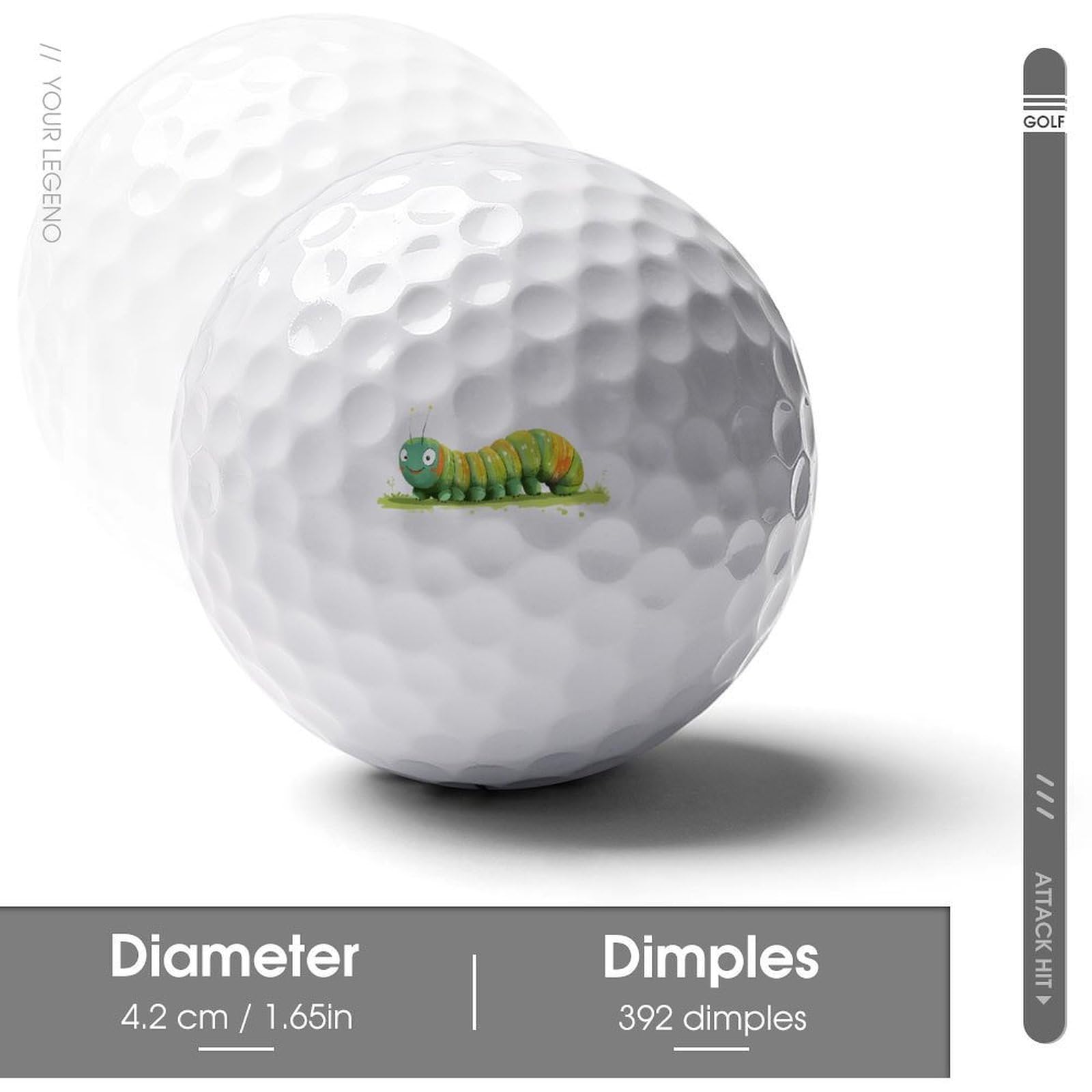 Cute Caterpillar Custom Golf Ball Soft Practice Golf Balls Performance Distance and Speed for Indoor Outdoor